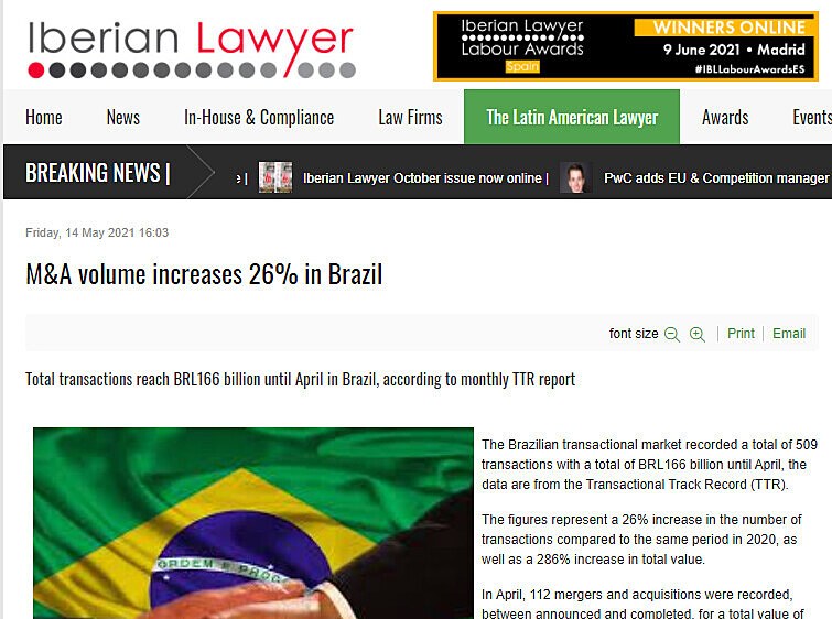 M&A volume increases 26% in Brazil